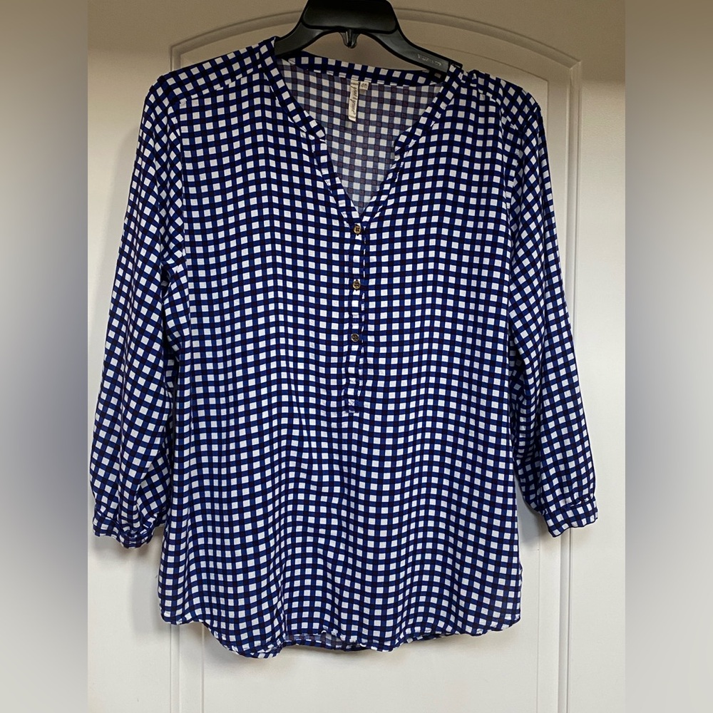 grand & greene Blue & White Print Tunic Blouse 2X